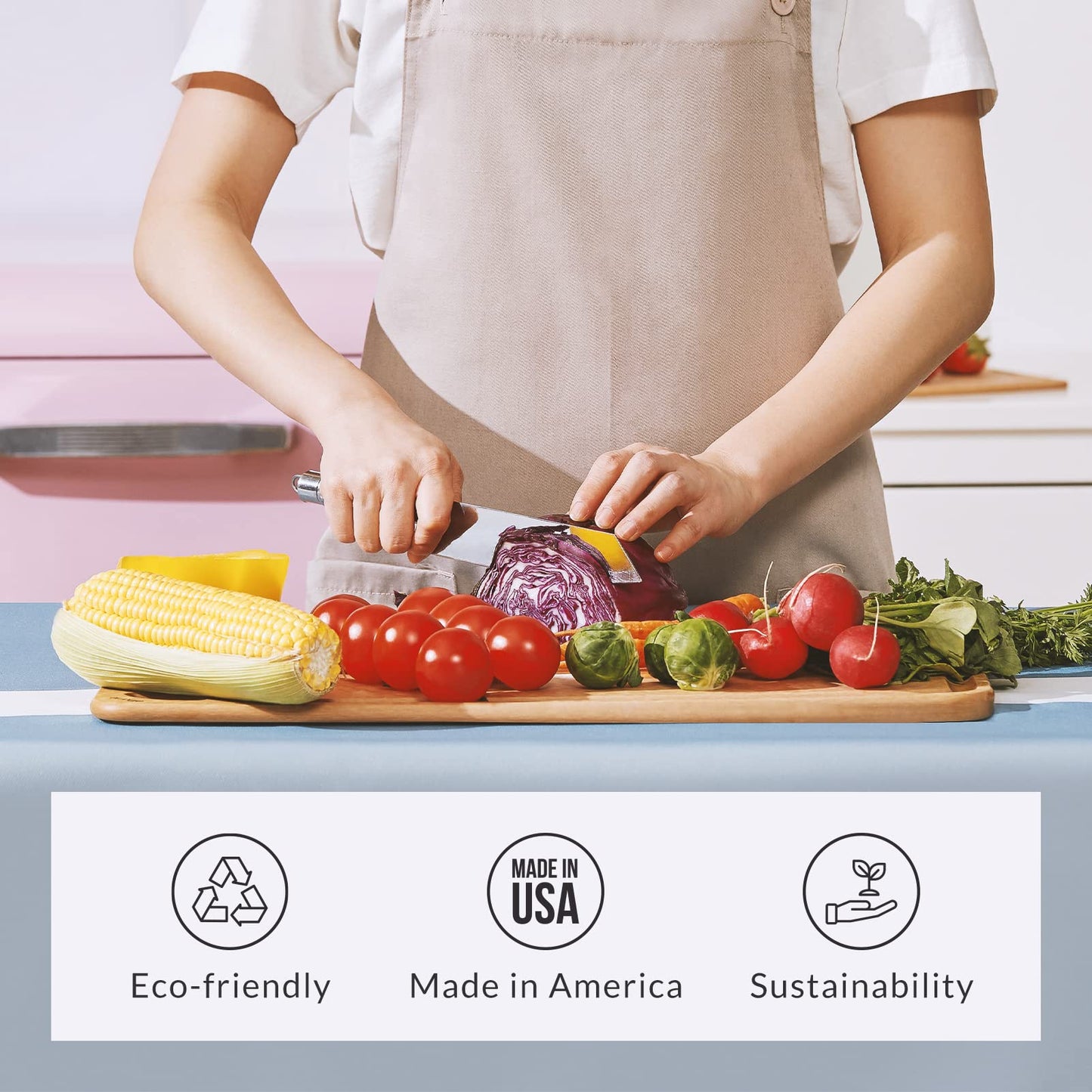 Elihome Classic Series 4-in-1 Cutting Board Set for Kitchen, Natural Wood Fiber Composite, Dishwasher Safe, Eco-Friendly, Juice Grooves with Easy Grip Handles,Non Porous, BPA Free, Made in USA