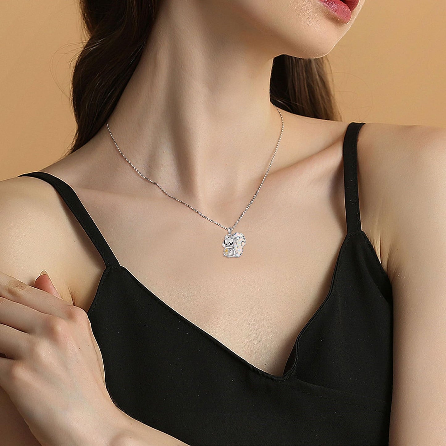 YAFEINI Squirrel Necklace 925 Sterling Silver Opal Squirrel Pendant Necklace Opal Jewelry for Women Squirrel Lovers Christmas Birthday Gift