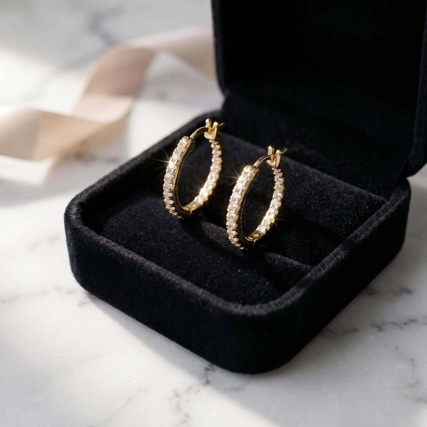 WORFRIL 14K Gold Hoop Earrings for Women Cubic Zirconia Pave Round Hoops Sparkling Lightweight Huggie Style Elegant Jewelry 20mm