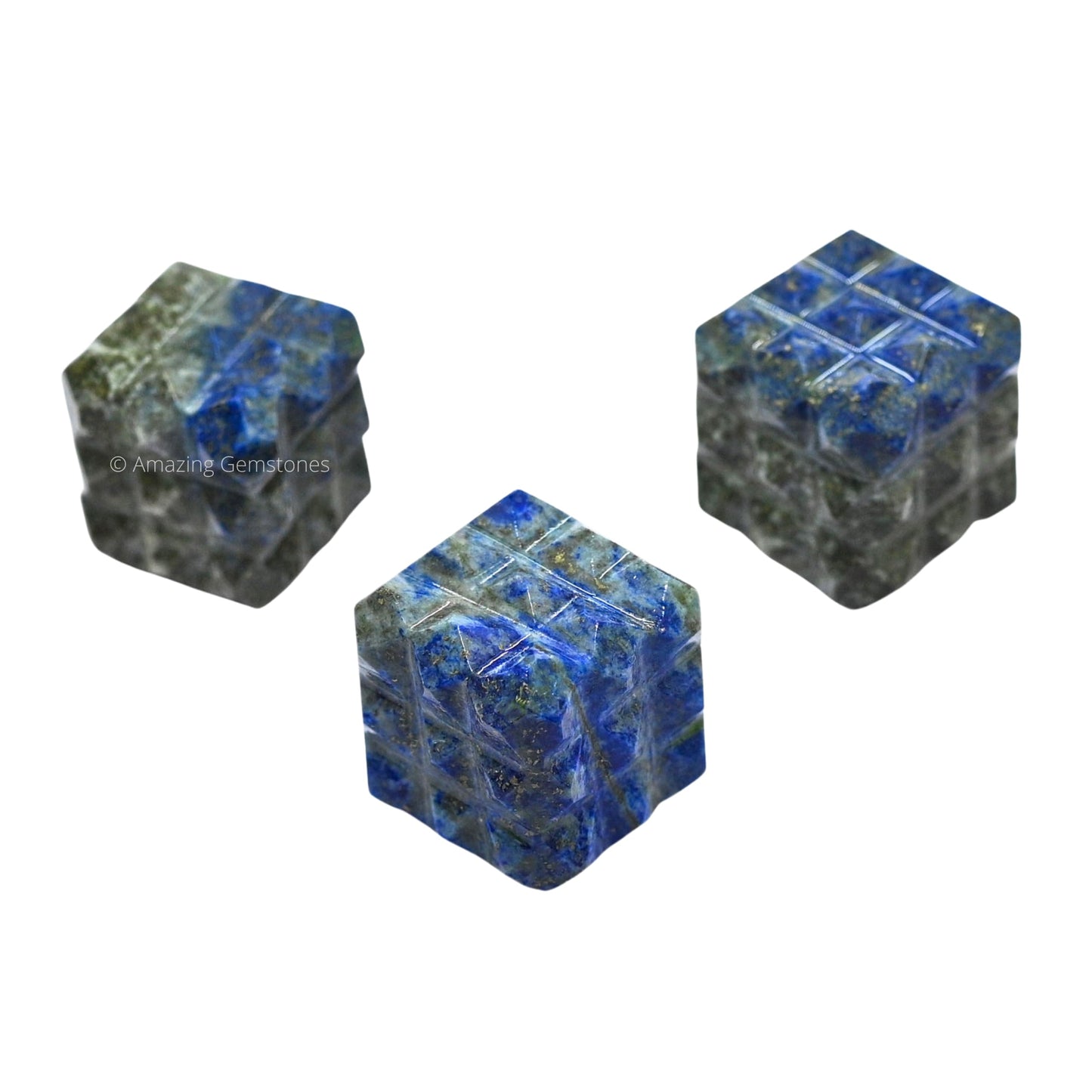 Amazing Gemstone Lapis Lazuli Crystal Cube with 54 Pyramid - 1" Mini Lemurian Pyramid Cube Figurine of Natural Stone Pyramid for Meditation, Reiki, Chakra Balancing Vastu Pooja and Crystal Grids