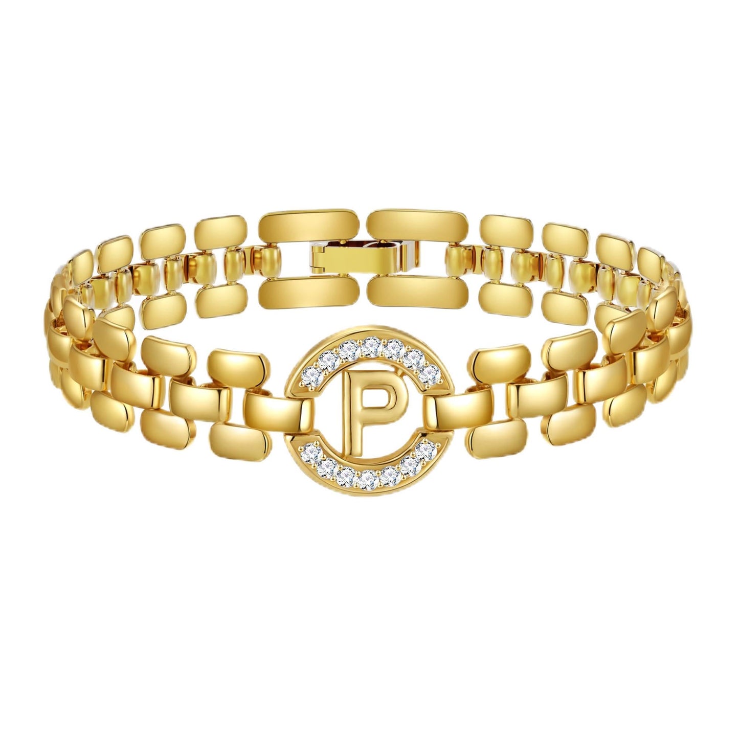 WEDDINEN Initial Bracelet, 14K Gold Plated Letter Bracelet for Women, Thick Bangle Wrist Gold Alphabet Charm Chain, Christmas Jewelry Gifts
