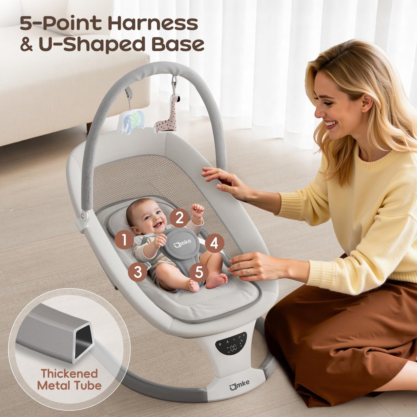 AMKE Electric Baby Rocker Swing for Infants, Extra-Large Mesh Seat, Portable 5-Speed Baby Rocking Chair with 3 Timers & 12 Lullabies, for Baby Boy Girl Shower Gifts, Lightweight for Outdoor Use