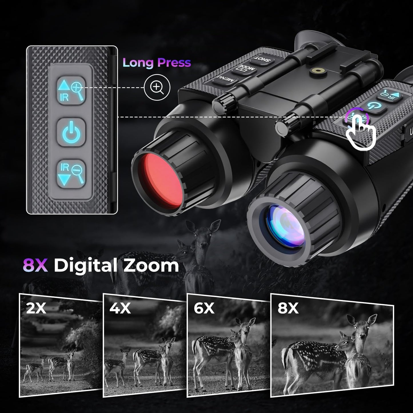 GOYOJO 4K Head-Mounted Night Vision Goggles & Binoculars for Adults – Infrared NVG with Manual Focus & 8X Digital Zoom for Hunting, Camping, and Outdoor Surveillance
