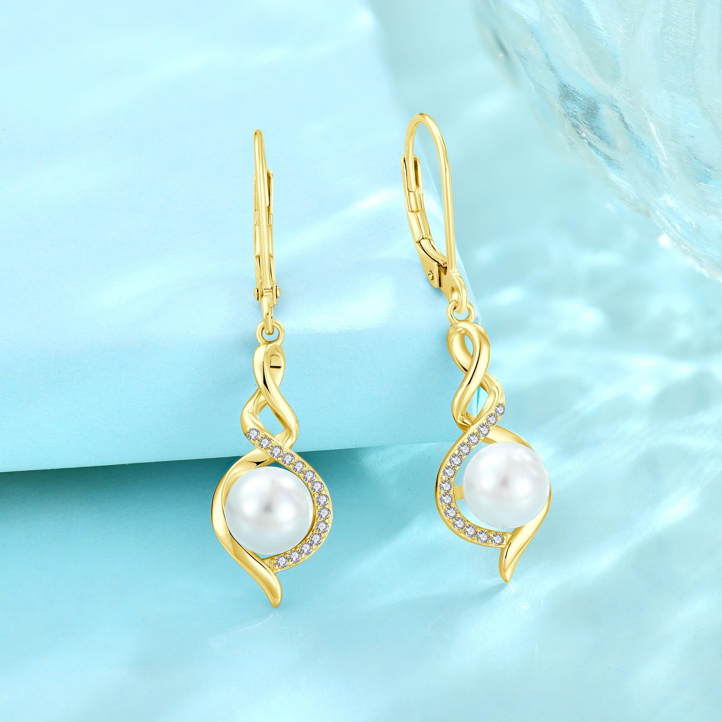 Rocayi Pearl 18K Yellow Gold Plated Infinity Earrings and Necklace Jewelry Set for Women
