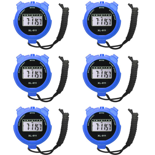 6-Pack Multi-Function Electronic Digital Sport Stopwatch Timer, Large Display with Date Time and Alarm Function, Sports Coaches Fitness Coaches and Referees (Blue)