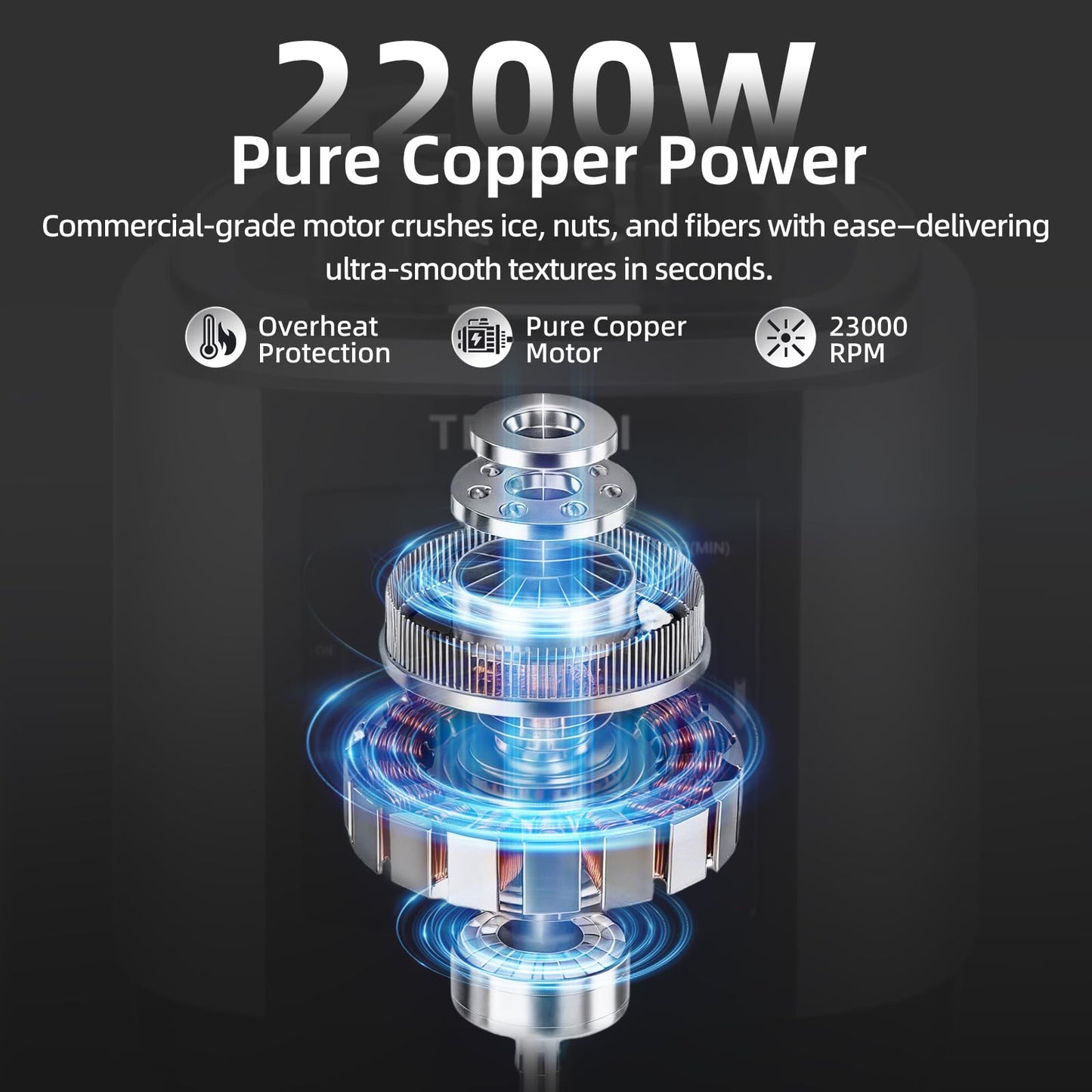 TERUISI 140 Oz / 4 L Commercial Blender, Professional Large Blender with Adjustable Speed & Timer Functions, 2200W High Powered Blenders with 23000RPM for Kitchen Shakes, Smoothies, Peree, Crush Ice