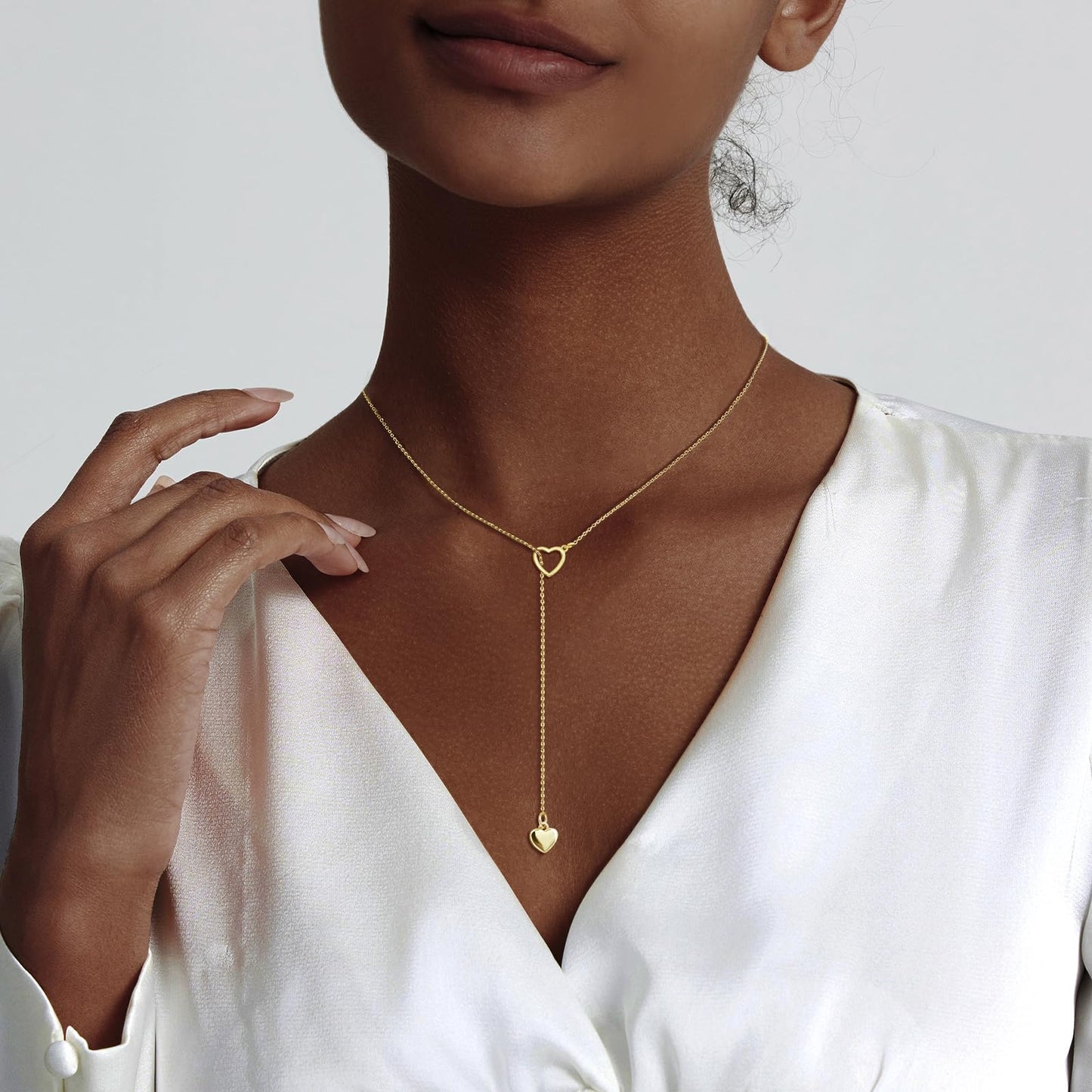 Luxval Gold Necklace for Women Trendy 14k Gold Plated Lariat Y Necklace Dainty Heart Necklaces Long Necklaces for Women Drop Y-Shaped Chain Jewelry Gift Wedding