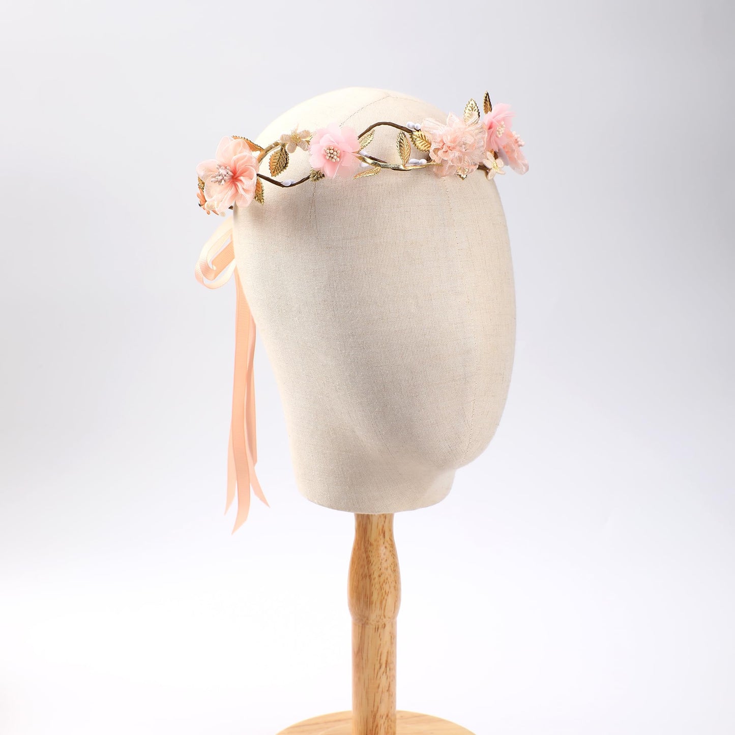 KorViSHOW Pink Flower Crown Headband - Floral Headband for Women Floral Girl Headpiece Fairy Flower Renaissance Hair Accessory for Girls Women Birthday Wedding Party Photo Props