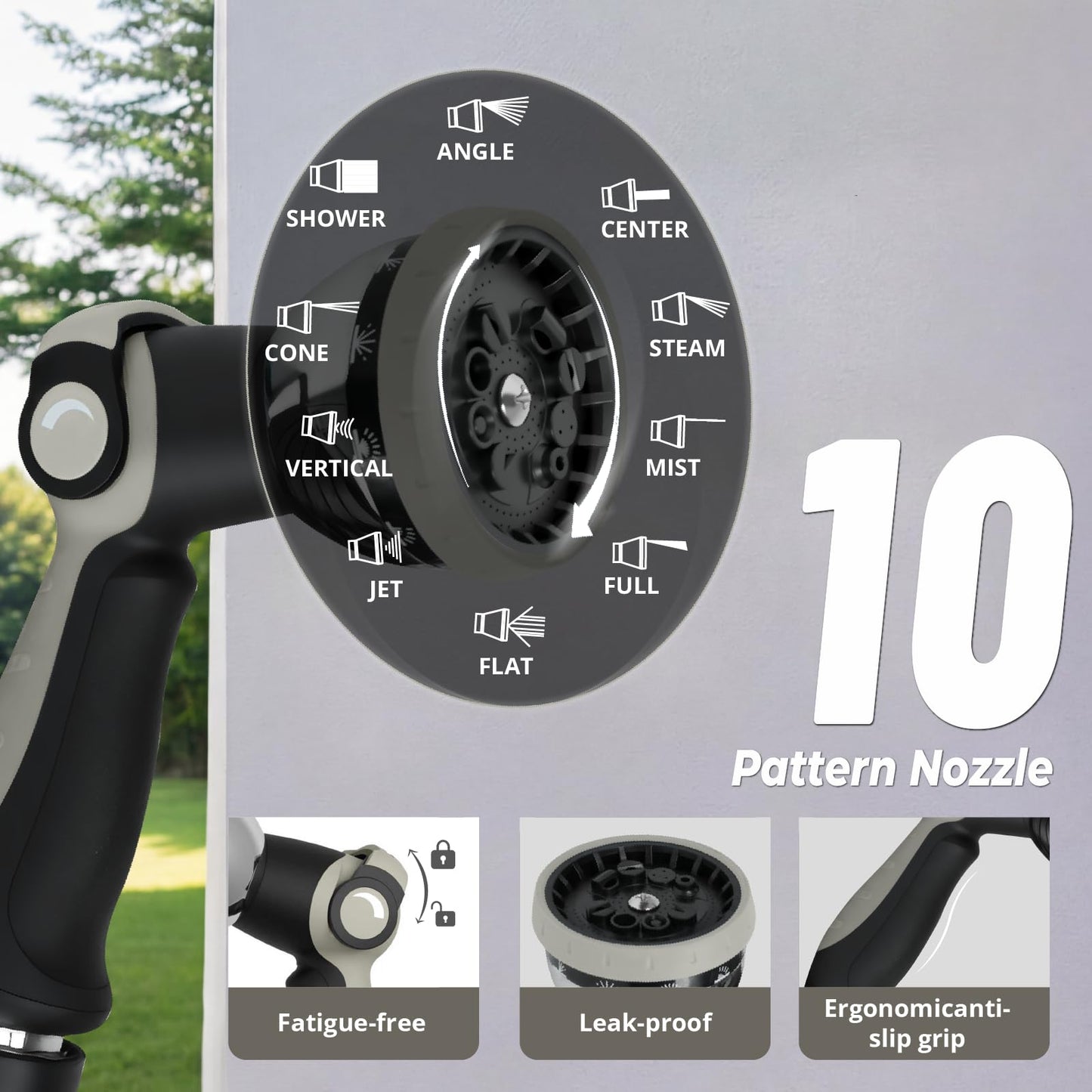 BREEZEREEL Retractable Garden Hose Reel 1/2 inch x 100ft, 3-Ply Reinforced Heavy Duty, Any Length Lock, 180° Swivel Bracket, Slow Return, Auto-Layering, 10 Spray Patterns for Outdoor Watering