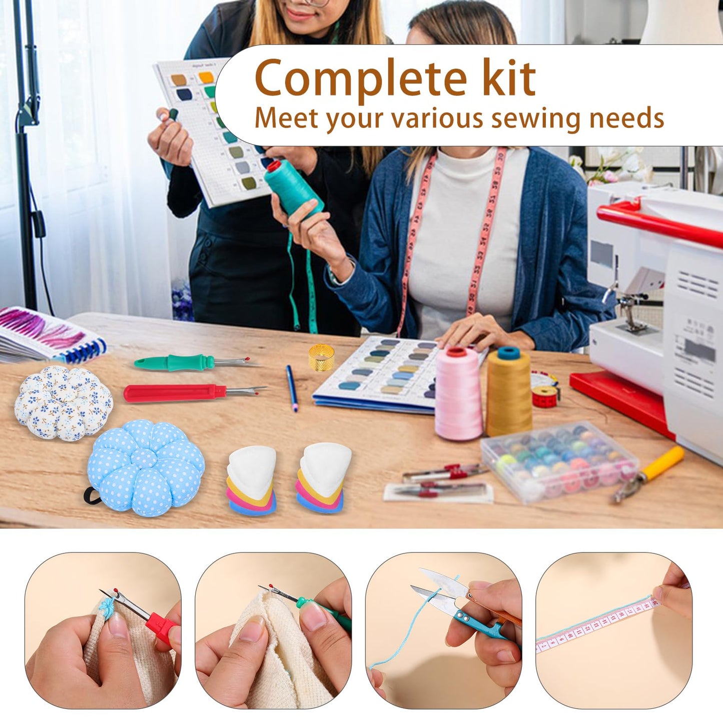 Sewing Pin Cushion Kit, Wrist Pin Cushions for Sewing, Needle Cushion with 150Pcs Sewing Pins, 50Pcs Sewing Needles, Seam Rippers, Scissors, and Tape Measure