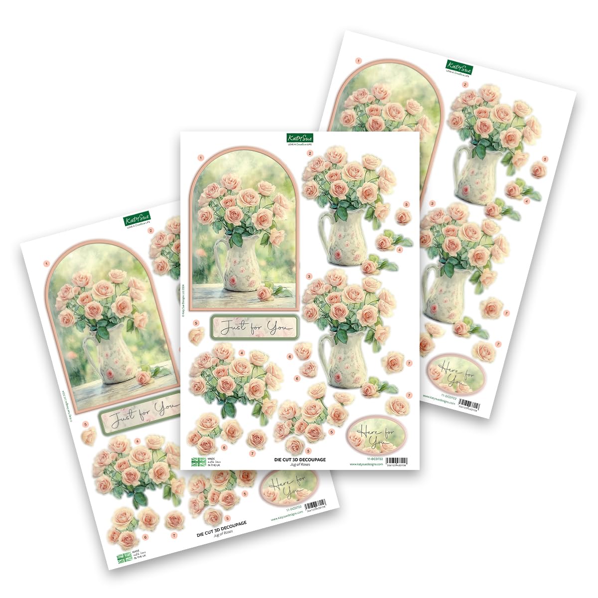 Katy Sue Designs Thinking of You 3D Die Cut Decoupage Collection for Card Making Supplies. Contains 12 Sheets of Katy Sue Die Cut Decoupage Featuring Lavender, Lillies, Hydrangea, and Roses