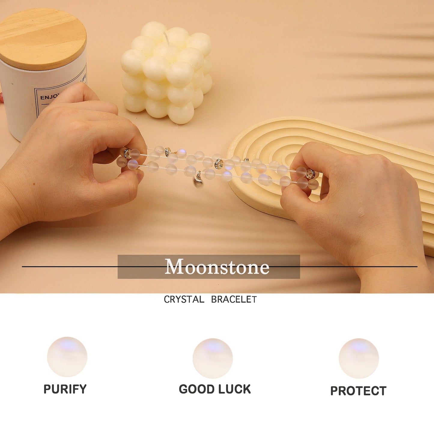 GDLKPYHS Healing Bracelets for Women - Moonstone Bracelet - Healing Prayers Crystal Bracelet, 8mm Natural Stone Stress Relief Yoga Beads Get Well Soon Gifts