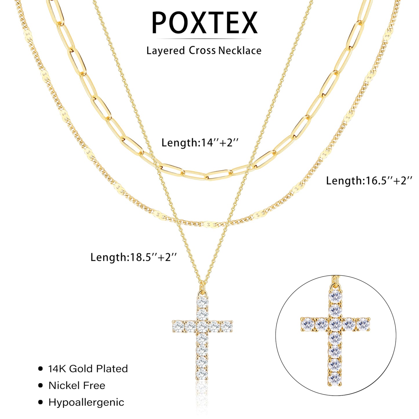 Layered Gold Cross Necklaces for Women,14k Gold Plated Dainty Stackable Choker Necklaces for Women,Trendy Layering Cubic Zirconia Cross Pendant Paperclip Thin Chain Necklace Set Jewelry Gifts for Women