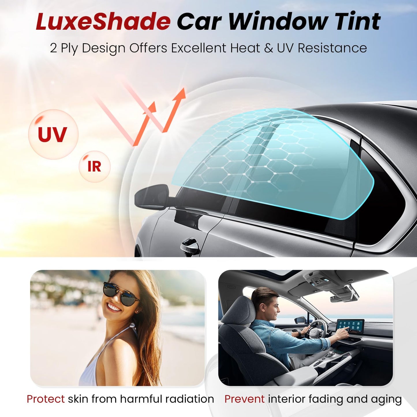 LuxeShade 2-Pack Car Window Tint – Premium Carbon Window Films, UV/IR Heat Blocking, Scratch & Fade Resistant (5% VLT 1Ply 24"*100ft + 35% VLT 2Ply 36"*100ft)