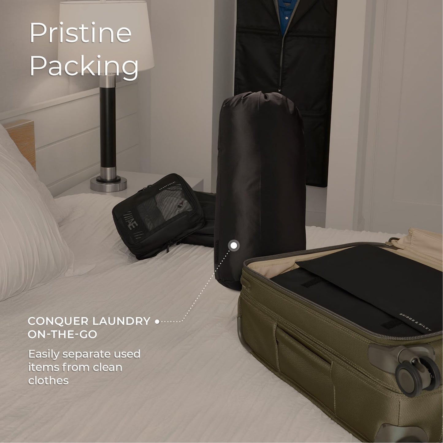Briggs & Riley Travel Laundry Bag with Drawstring & Carry On Compression Packing Cube Set- Bag Organizer for Suitcase & Luggage, Travel Essentials for Women & Men, Pack Accessories for Vacation- Black