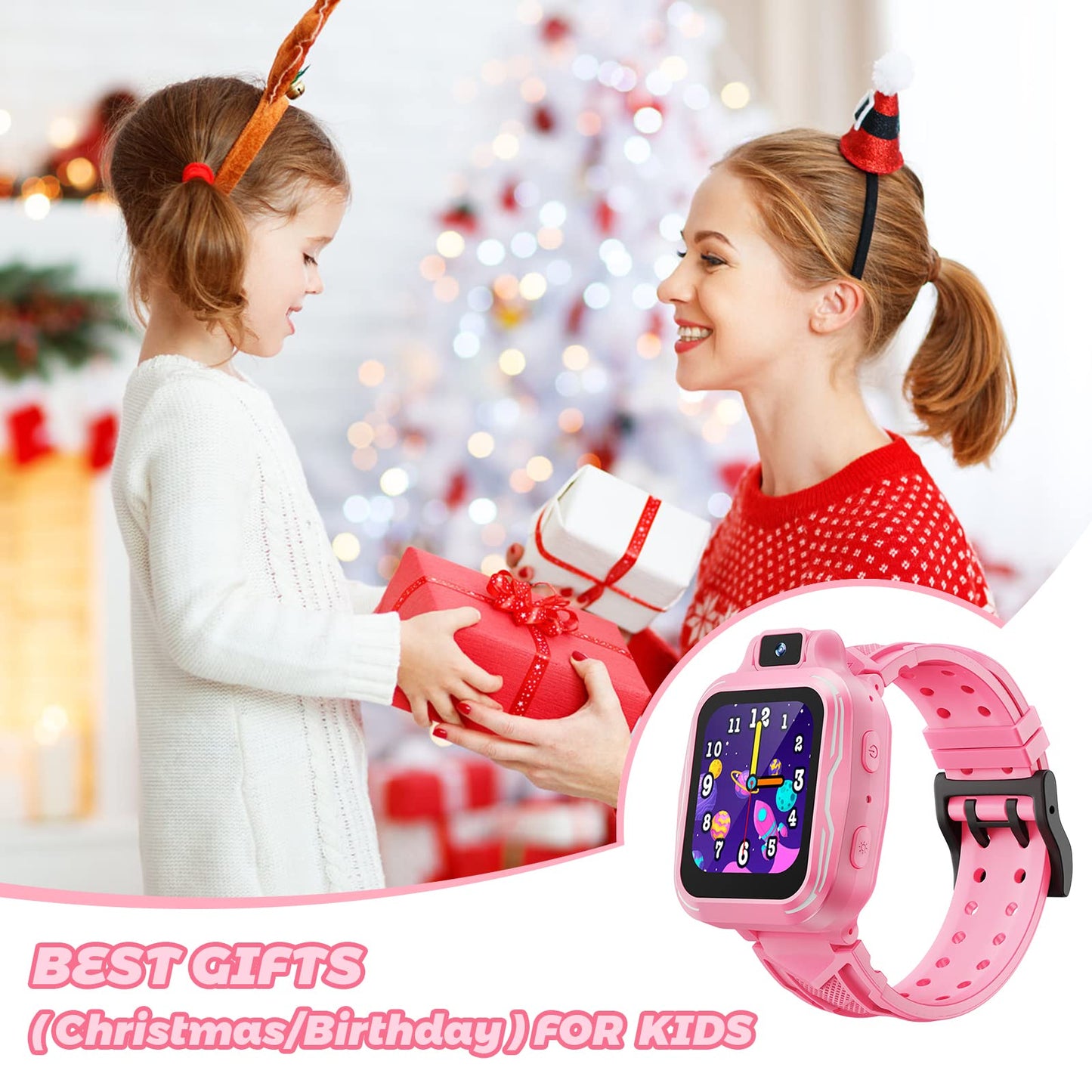 VANSING Kids Digital Watch Girls, Best Christmas Birthday Gifts for Age 3 4 5 6 7 8 9 Years Children,Touchscreen Toddler Sport Smart Watch with Camera FM MP3 Pedometer - Light Pink with 32GB SD Card
