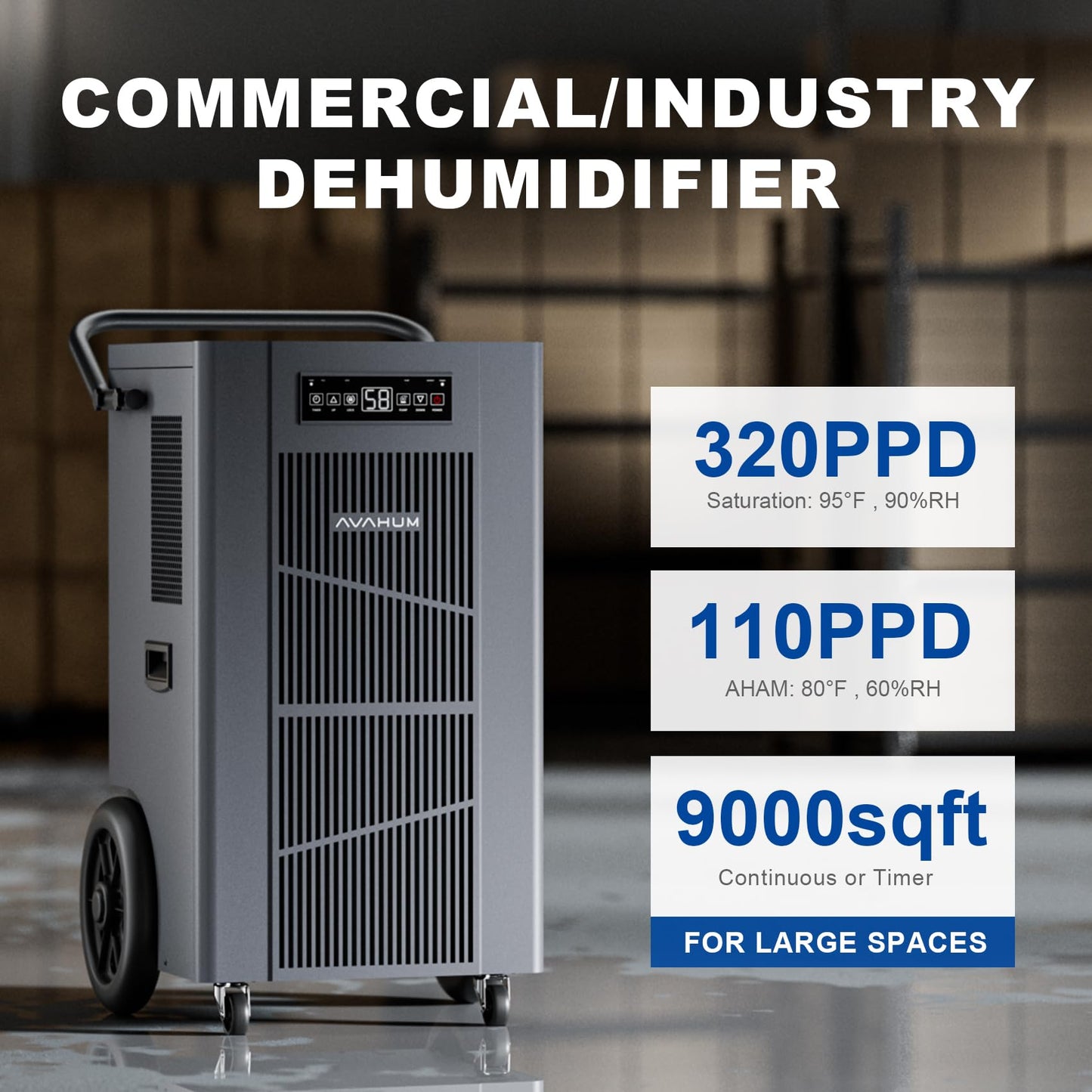 320 Pint Commercial Dehumidifier with Pump,Commercial Grade Dehumidifier for Basement,24H Timer,9000 sqft Large Spaces for Industrial,40Gallon/Day,Continuous Dehumidification,Auto Defrost 20A Socket
