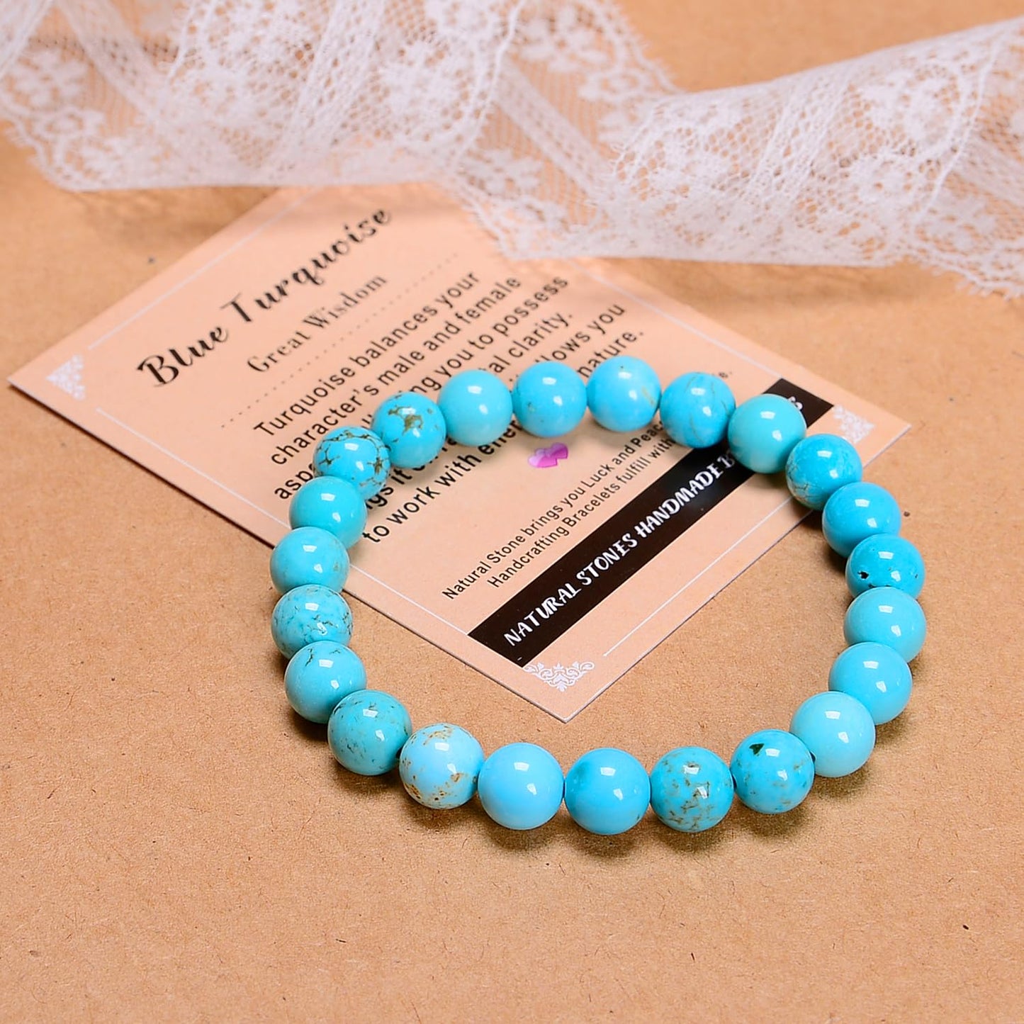 AD Beads Handmade Gemstone Stretch Elastic Bracelet Crystal Healing Reiki Nature's Beauty and Spiritual Essence Unisex (6mm, Blue Turquoise (Great Wisdom))