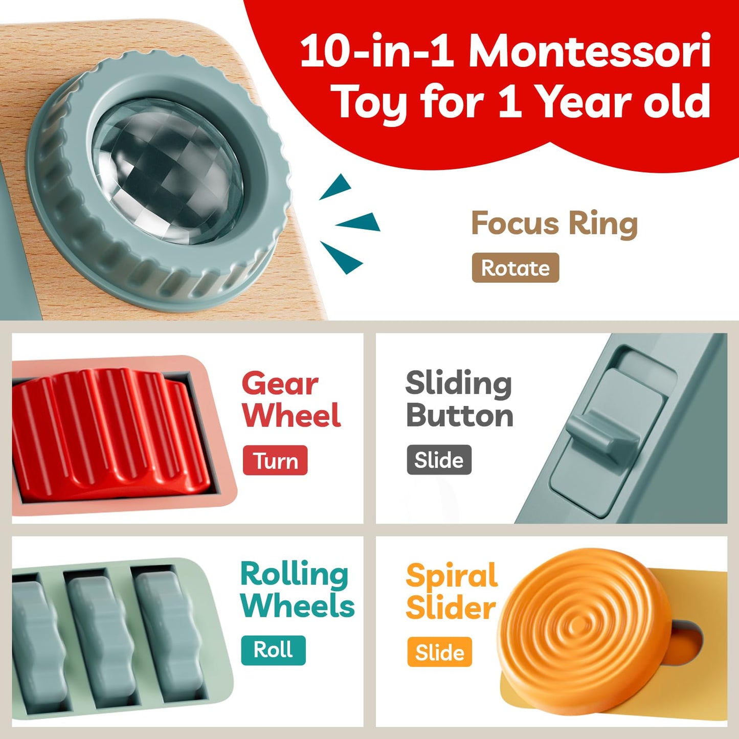 TOP BRIGHT Busy Board for 1 Year Old, Montessori Sensory Toys for Toddlers 1-3, Fine Motor Skills Busy Camera, Travel Toys for Babies 12-18 Months on Airplane Car, 1 Year Old Boy Girl Birthday Gifts