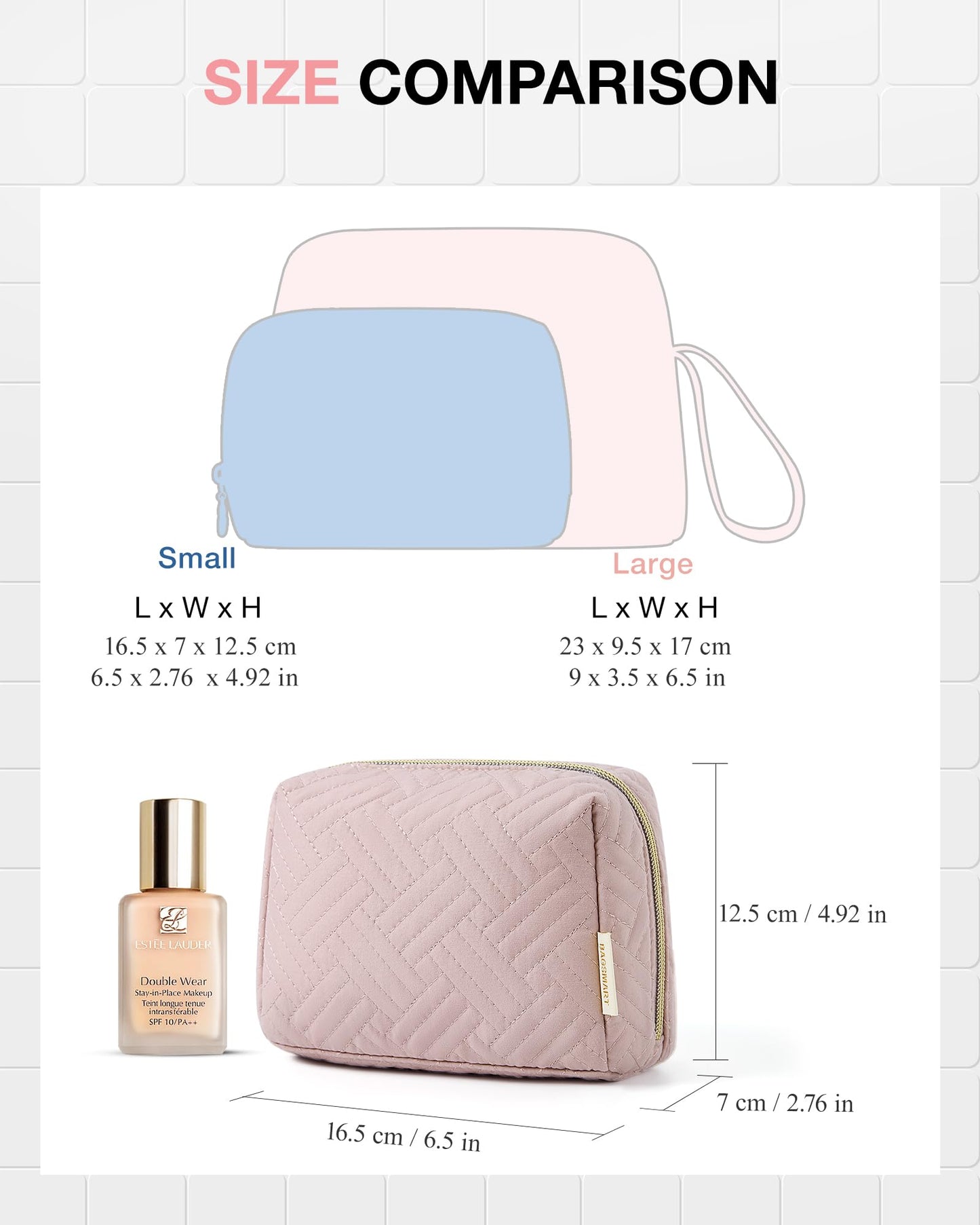 BAGSMART Small Makeup Bag, Travel Cosmetic Bag Make Up Pouch Small Travel Essentials for Women Dorm Room Essentials Pouch,Water-resistant Toiletry Bag,Makeup Organizer Bag,Pink