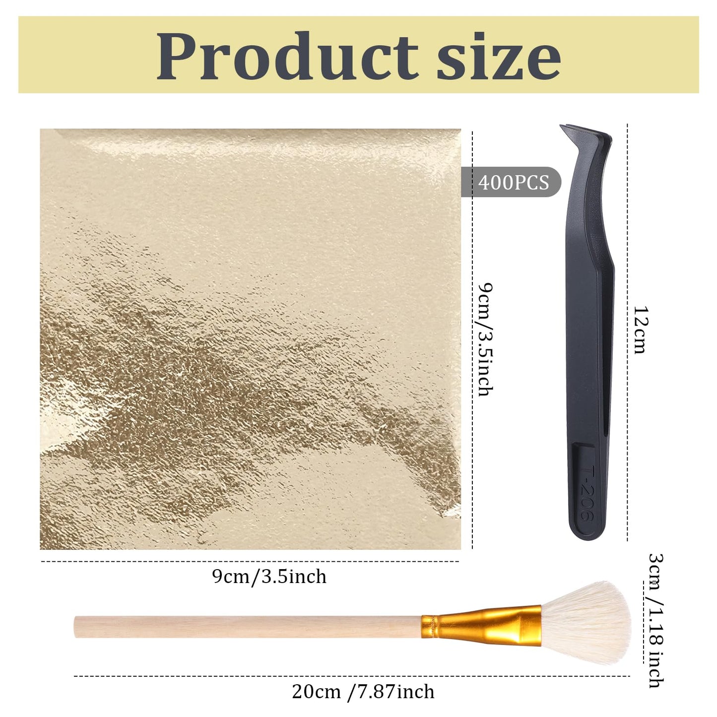 Maitys 400 Pcs Imitation Gold Leaf Sheet, for Art Silver Foil Sheet Set with Brush and Nipper for Painting Gilding Picture Frame Sculpture DIY Craft Decoration Furniture, 3.5 x 3.5 Inches(Champagne)
