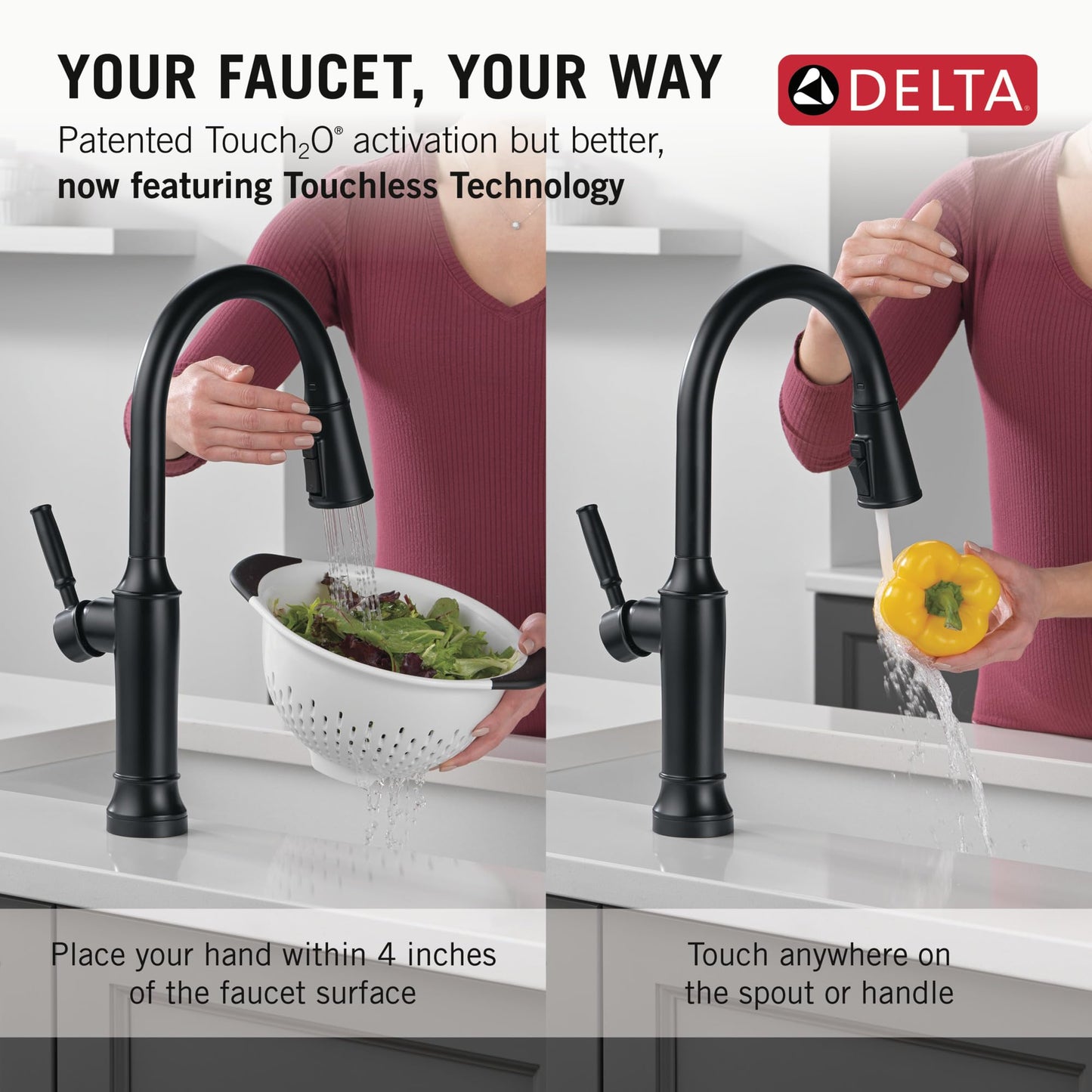 Delta Faucet Renaldi Touchless Kitchen Faucet with Touch Technology, Matte Black Kitchen Sink Faucet, Delta ProClean Kitchen Faucet, Pull Down Kitchen Faucet, Matte Black 9184TL-BL-DST