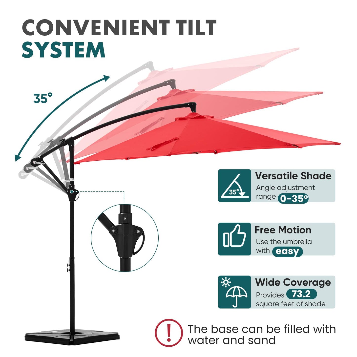 OLIXIS 9.8FT Offset Patio Umbrella with Base, Cantilever Table Umbrellas for Outdoor Sun Shade UV Protection with Easy Tilt Adjustment, 8 Ribs for Backyard, Lawn, Garden, Pool