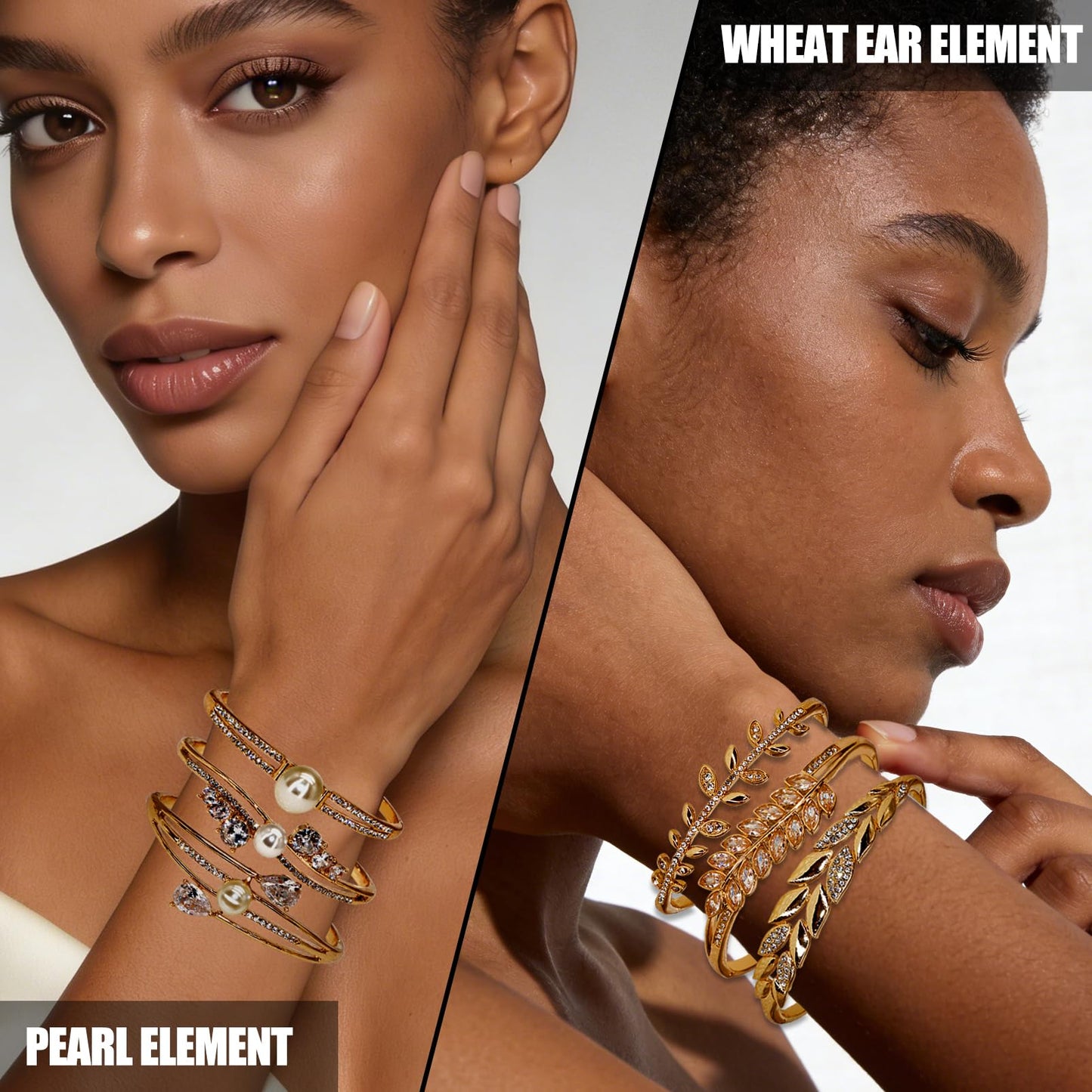12 Pack Women's Zinc Alloy Fashion Jewelry Gold/Silvery Bangle Bracelet Bulk Set with Wheat/Olive Branch, Chain, Snake Shape, Pearl, Twisted Texture & Diamond-Embedded Square/Circular Stone Designs - For Daily Wear, Special Occasions & Women Gift for Her,