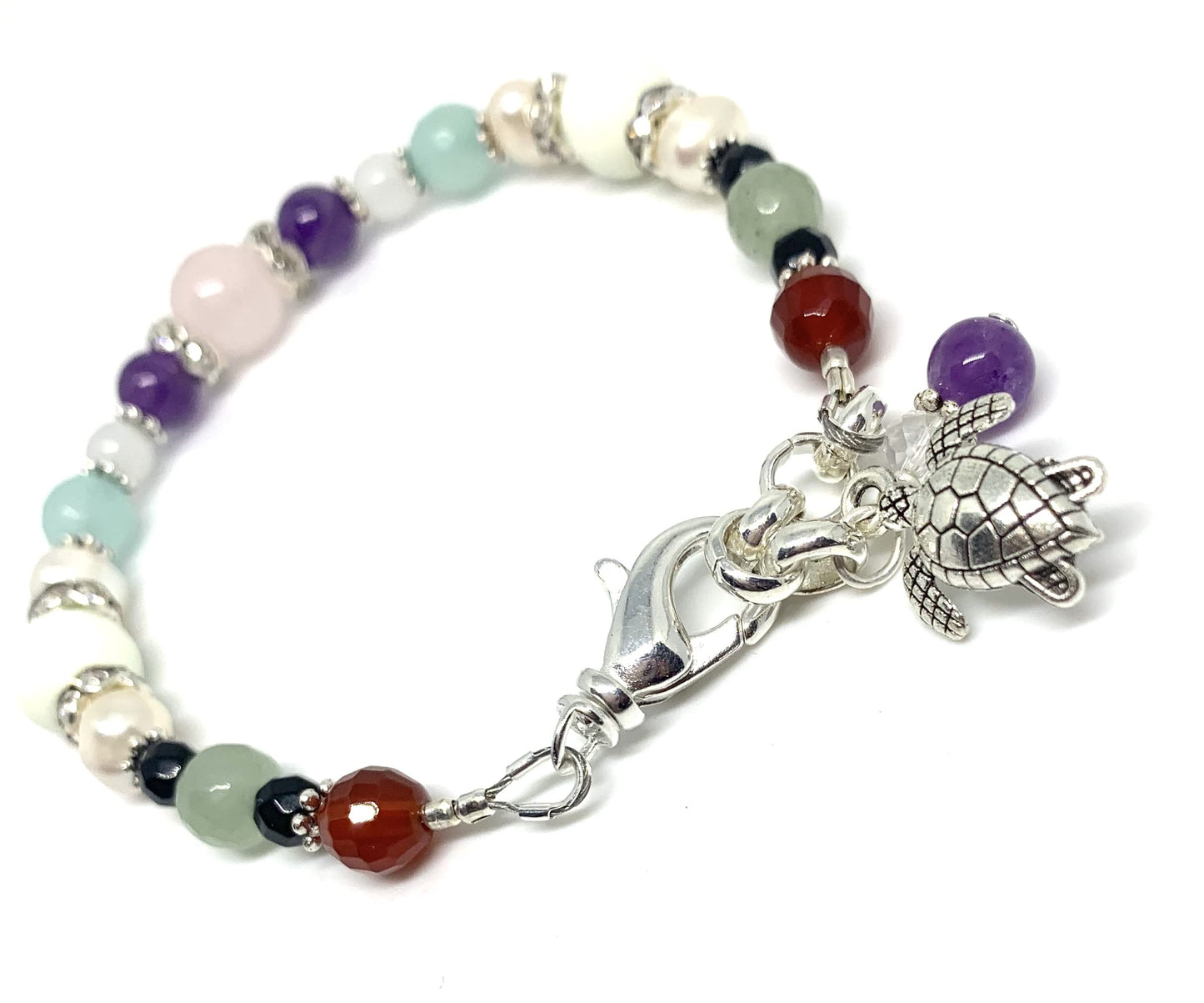 NONA Fertility & Pregnancy Support Bracelet – Genuine Gemstones (Rose Quartz, Amethyst, Moonstone, Black Onyx, Amazonite, Chrysoprase) – Crystal Healing Jewelry for Women