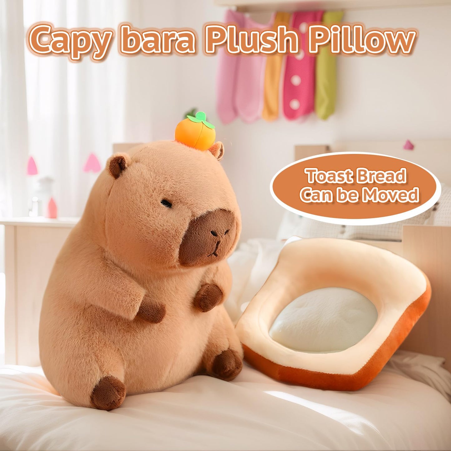 NXNYNZ 12 Inch Cute Capybara Plush Kawaii Soft Capybara Plush Doll Pillow with Bread Capybara Stuffed Aniamls Toys for Girls Children Adults Birthdays Valentines Gift (Capybara Stuffed Animals)
