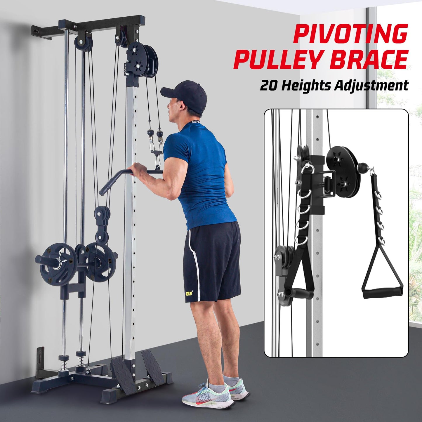 Wall-Mounted LAT Pulldown & Cable Machine – Dual Pulley System – 20 Height Settings – 400 Lbs Capacity – Full-Body Home Gym Trainer – Space-Saving Design
