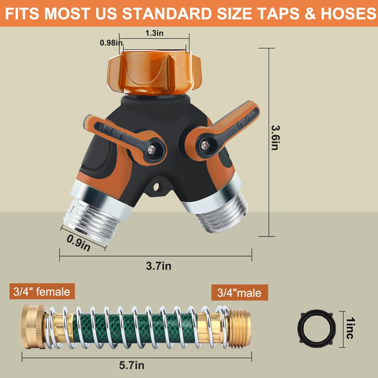 Lumanious Hose Splitter, Garden Hose Splitter 2 Way Heavy Duty,3/4" Spigot Adapter Connector with 2 Kink Free Faucet Extension Hose Protector 6 Rubber Washers and PTEP Tape for Drip Irrigation, Lawns
