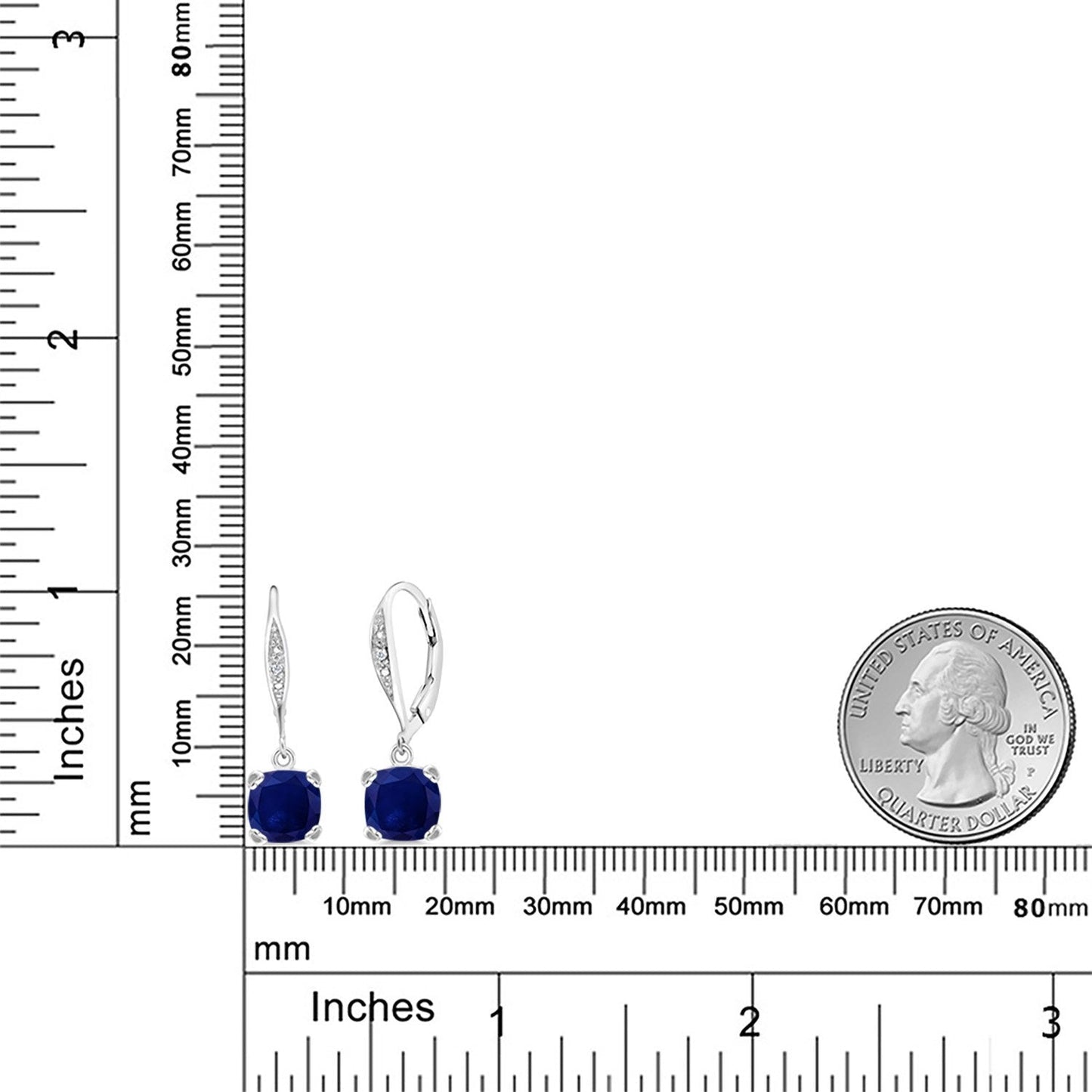 Gem Stone King Drop Dangle Earrings For Women | 7MM Cushion Cut Gemstone Birthstone and Diamond | 925 Sterling Silver | Jewelry Gift for Mom Wife Her | Blue Sapphire-September | Sterling Silver