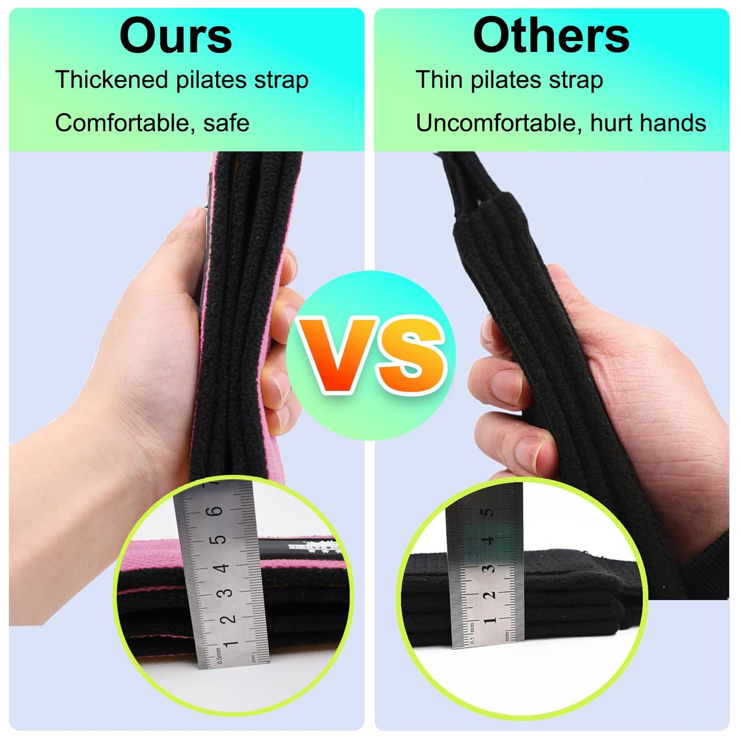 Lights Mountain Durable Pilates Double Loop D-Ring Straps - Padded Handles for Reformer, Yoga & Home Gym Workouts (Pink M)