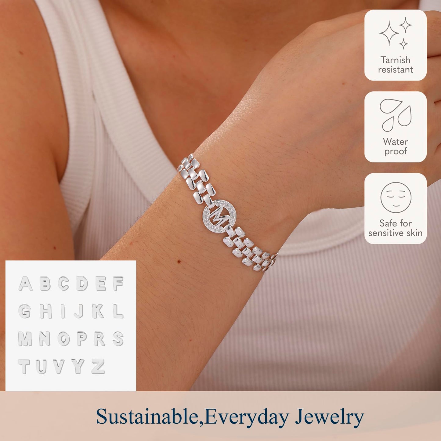 WEDDINEN Initial Bracelet,Silver Letter Bracelets for Women, Thick Bangle Wrist Gold Alphabet Bracelets for Women, Christmas Gifts for Women Jewelry Initial J Charm Chain