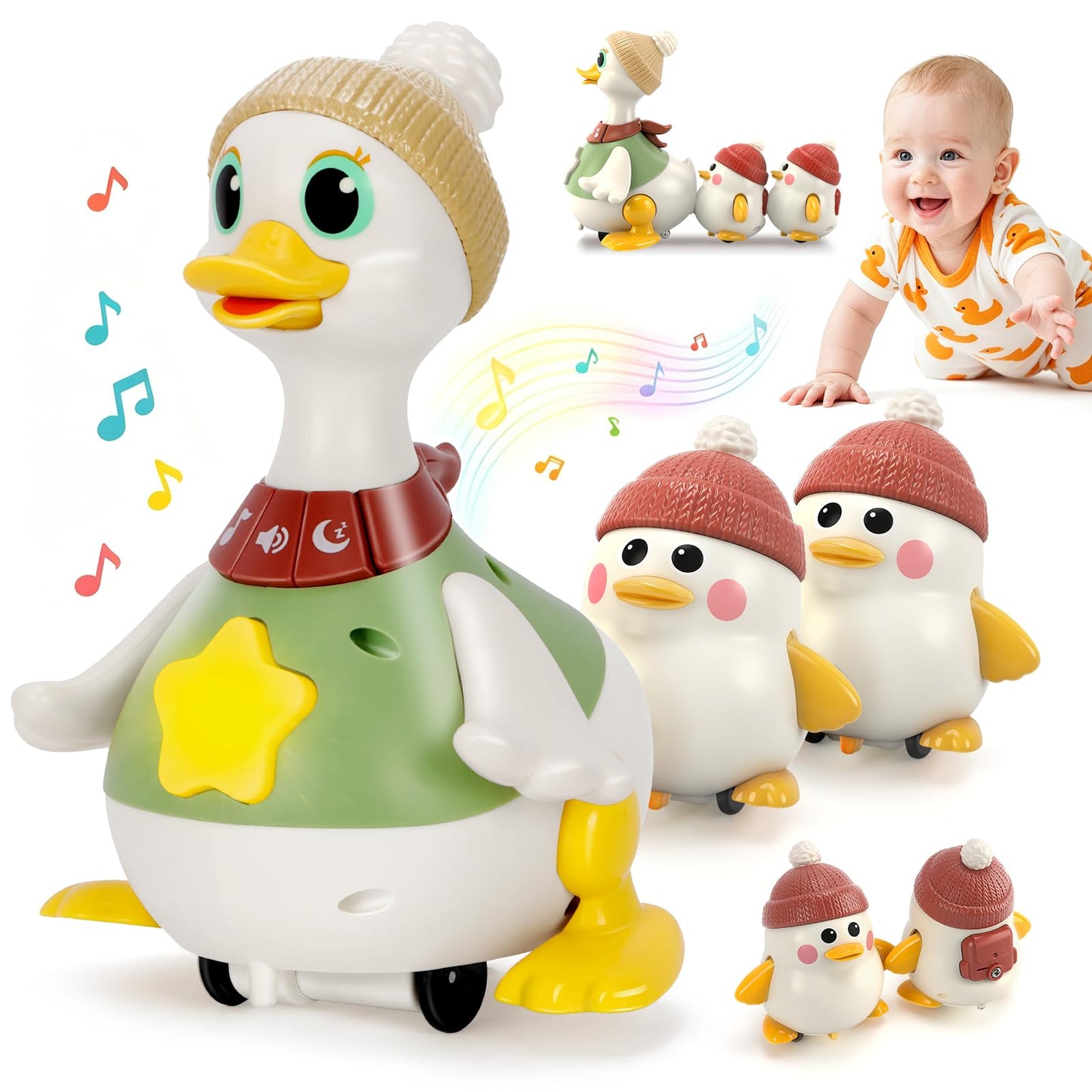 KETIEE Tummy Time Baby Toys 6-12 Months: Musical Dancing Duck Family for Babies, Little Ducks Crawling Toy Set, Interactive Duck Infant Toys for 1-2rd Boys Girls Birthday