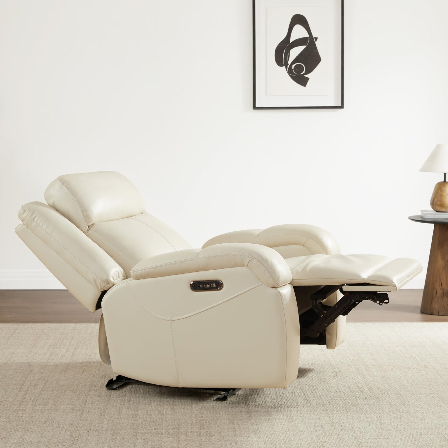 Watson & Whitely Genuine Leather Power Recliner Chairs for Adults, Wall Hugger RV Recliner with Power Headrest & Charging Ports, Electric Recliner Sofa Chair for Living Room, Cream