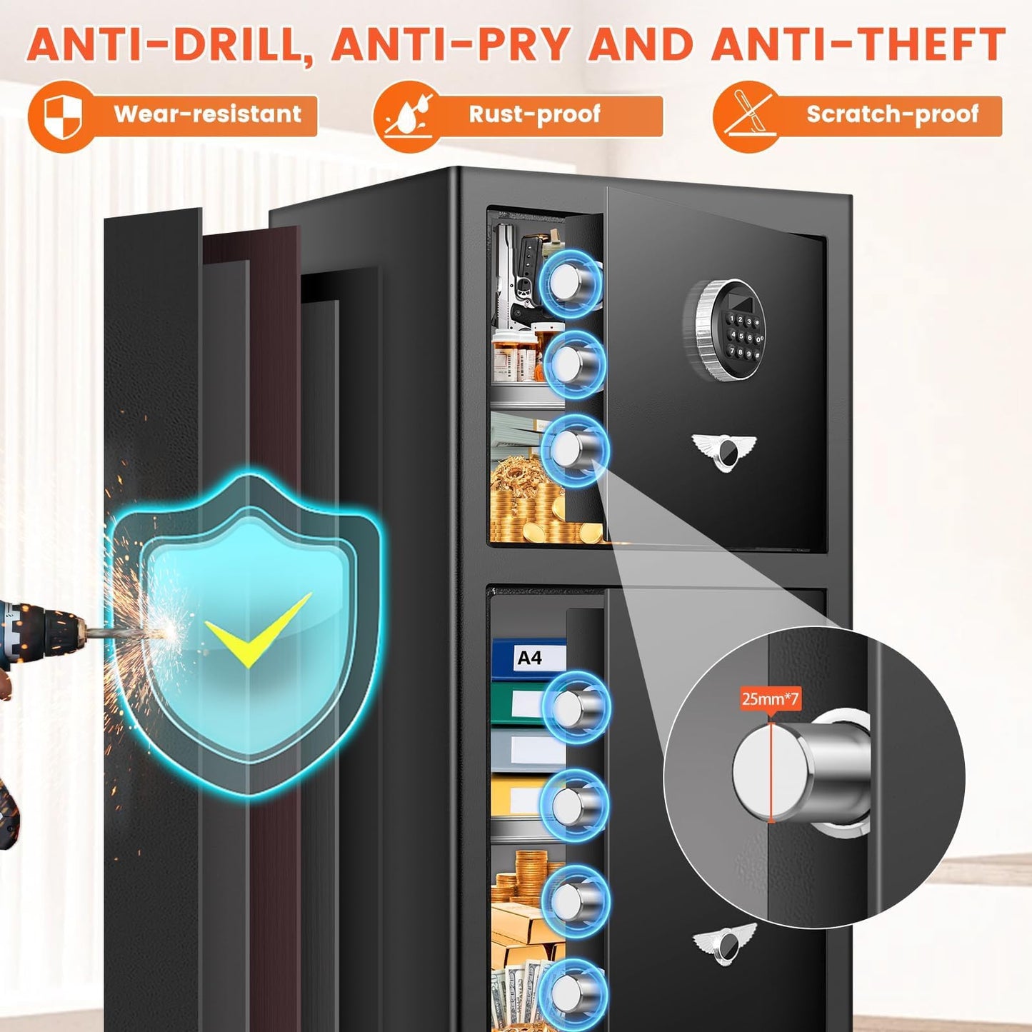 [𝟐𝟎𝟐𝟒 𝐍𝐞𝐰] 7.6 Cu Ft Extra Large Home Safe Fireproof Waterproof with [DOUBLE SAFES], Heavy Duty Digital Security Box with [Hidden Compartment], Fireproof Safe for Home Business Office USE