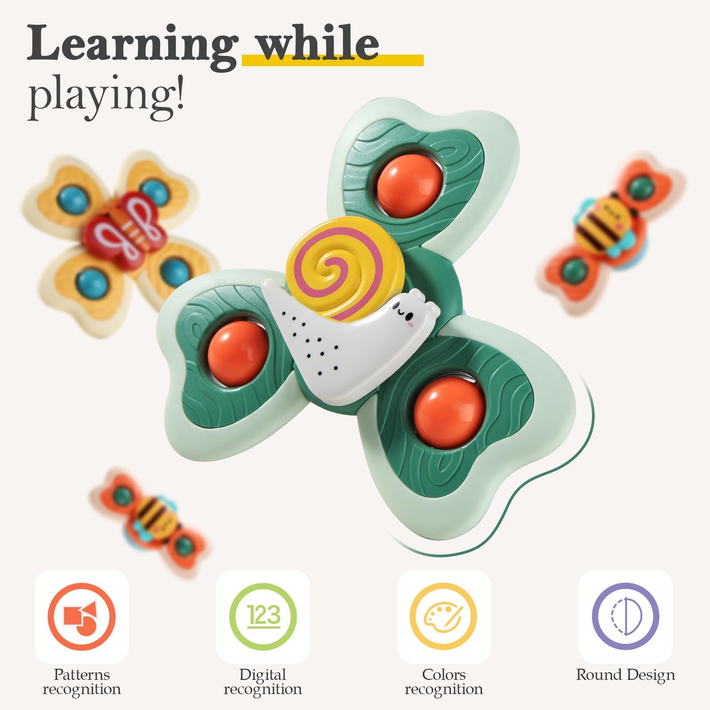 ALASOU 6 PCS Suction Cup Rotating Toys(3 Bee+3 Space) for Infant and Toddlers