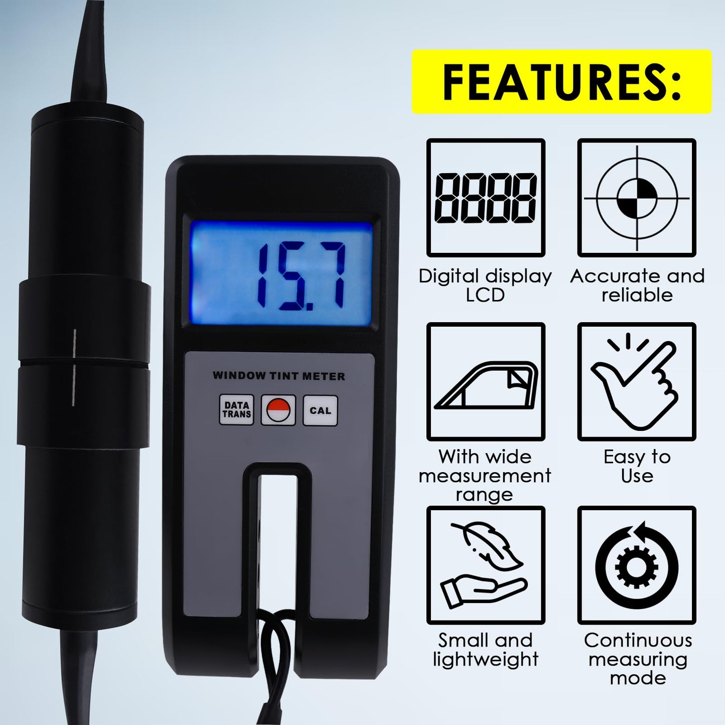 Window Tint Meter, Car Film Transmission Meter Window Tint,VLT Tester Coating 0 to 100% Visual Light Transmission for Measuring Film, Filmed Glass, Window Tint, Side Windshield