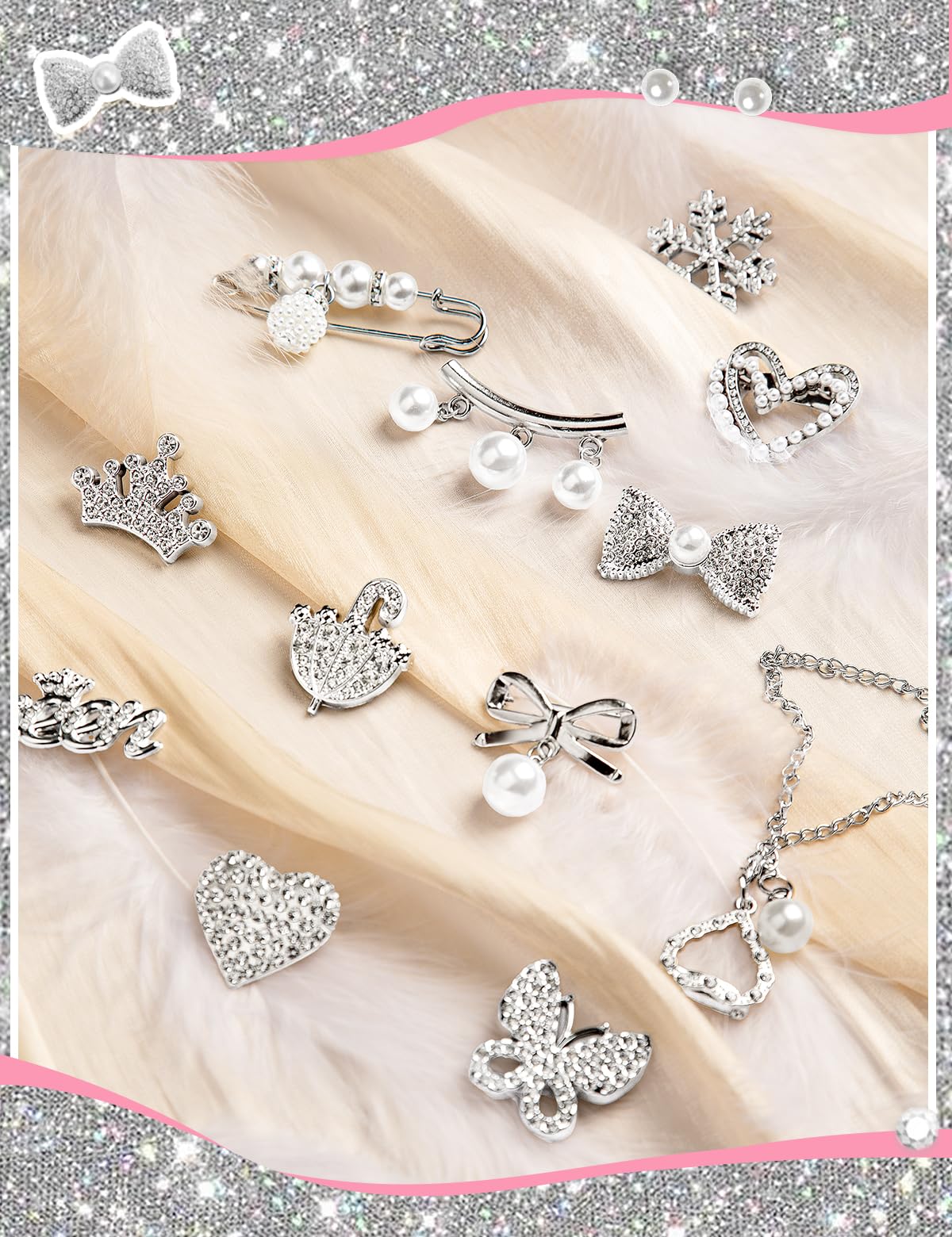 RQAYE 268pcs Silver Junk Socks Charms Kit,Shoe Charms for Sneakers, Brooches and Pins for Women, Pearl and Rhinestone Sock Charm with Safety Pins,DIY Accessories for Personalizing Socks