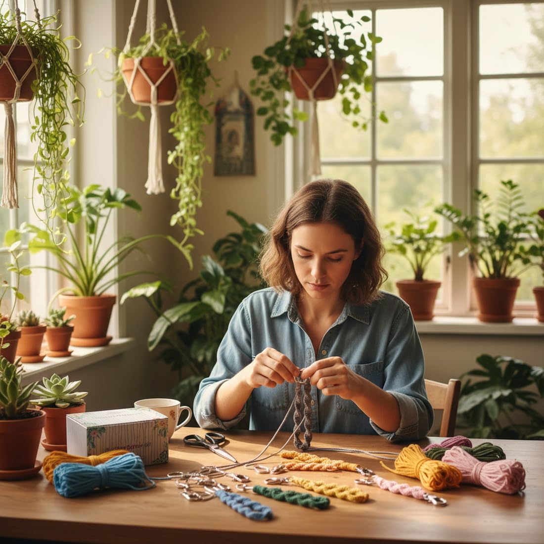 Adult DIY Craft Keychain Making Kit Boho Macrame Keychain Kit Includes Key Rings Precut Macrame Cord Instructions to Make Cute Keychains and Lanyards Kids Crafts Projects Kits Macrame Beginners