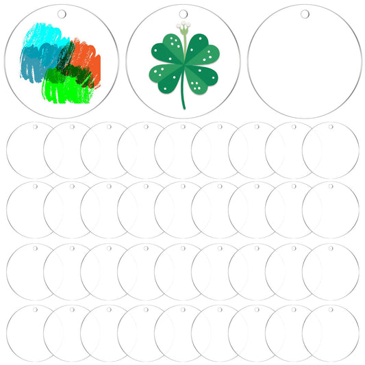 40 Pcs Acrylic Ornament Blanks 4 inch, Clear Acrylic Keychains Blanks Bulk Transparent Flat Round Discs Blank with Hole for Christmas Ornaments Decor, Plastic Circles for Engraving, Painting, Crafts