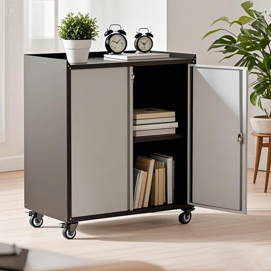 Tioutbot 35.43" Locking Metal Cabinet with Wheels, Heavy Duty Garage Storage Cabinet with Door and Adjustable Shelves, Rolling Tool Cart Cabinets for Workshop, Home, Office