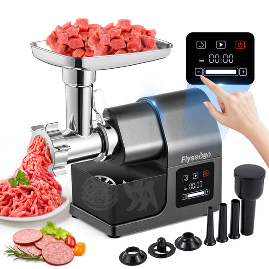 Flyseago Meat Grinder Electric 3200w Digital Touch Control Commercial Heavy Duty Meat Grinder and Sausage Stuffers, Kubbe Kit for Household Use & Commercial