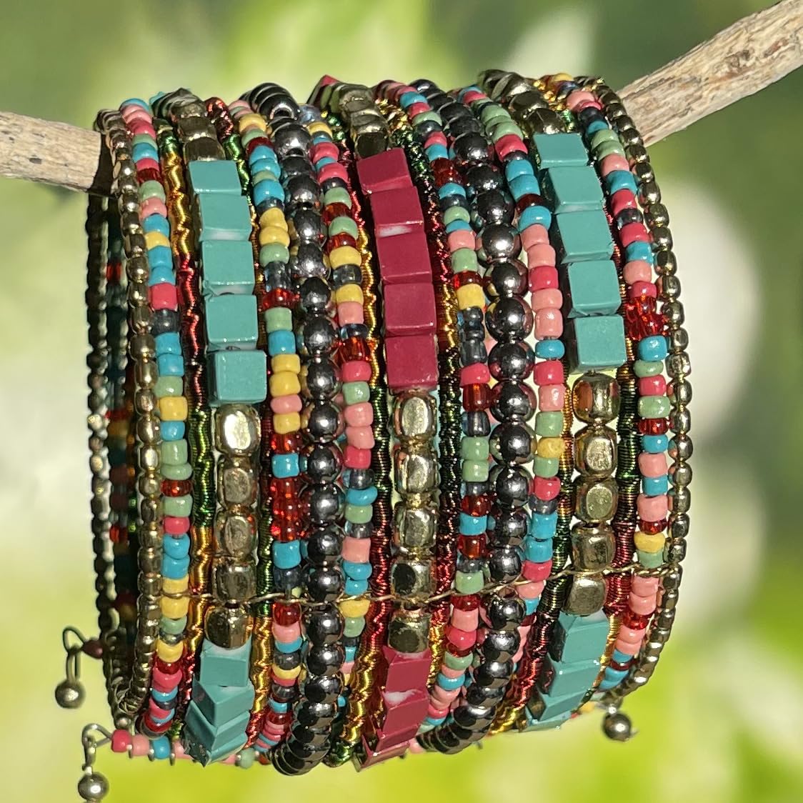 SPUNKYsoul Presents Zura Cuff Bracelet for Women Collection - Adjustable, Stylish Boho Inspired Beaded Bracelets, Trendy Stackable Bead, Ideal for Everyday Wear & Special Occasions (Teal, Red, Cube)