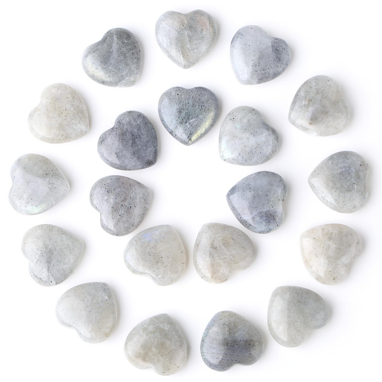 YATOJUZI 20PCS Heart Stone Labradorite Natural Healing Crystals Moonstone Love Crystal Heart Bulk Wholesale Polished Stones Cute Pocket Gemstones Reiki Energy Gifts for Women