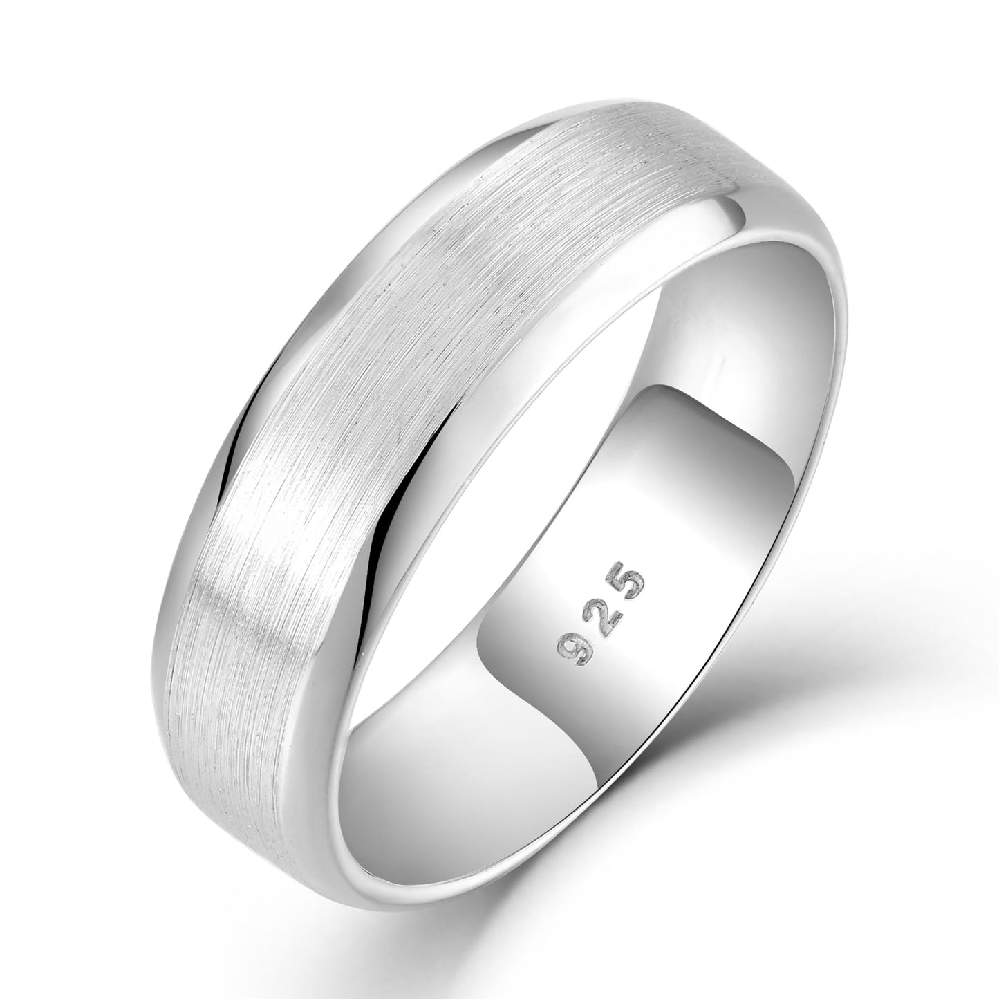 STARCHENIE 6mm Wedding Band, Solid 925 Sterling Silver Ring for Men, Brushed Matte Finish, Beveled Polished Edge, Comfort Fit Size 9