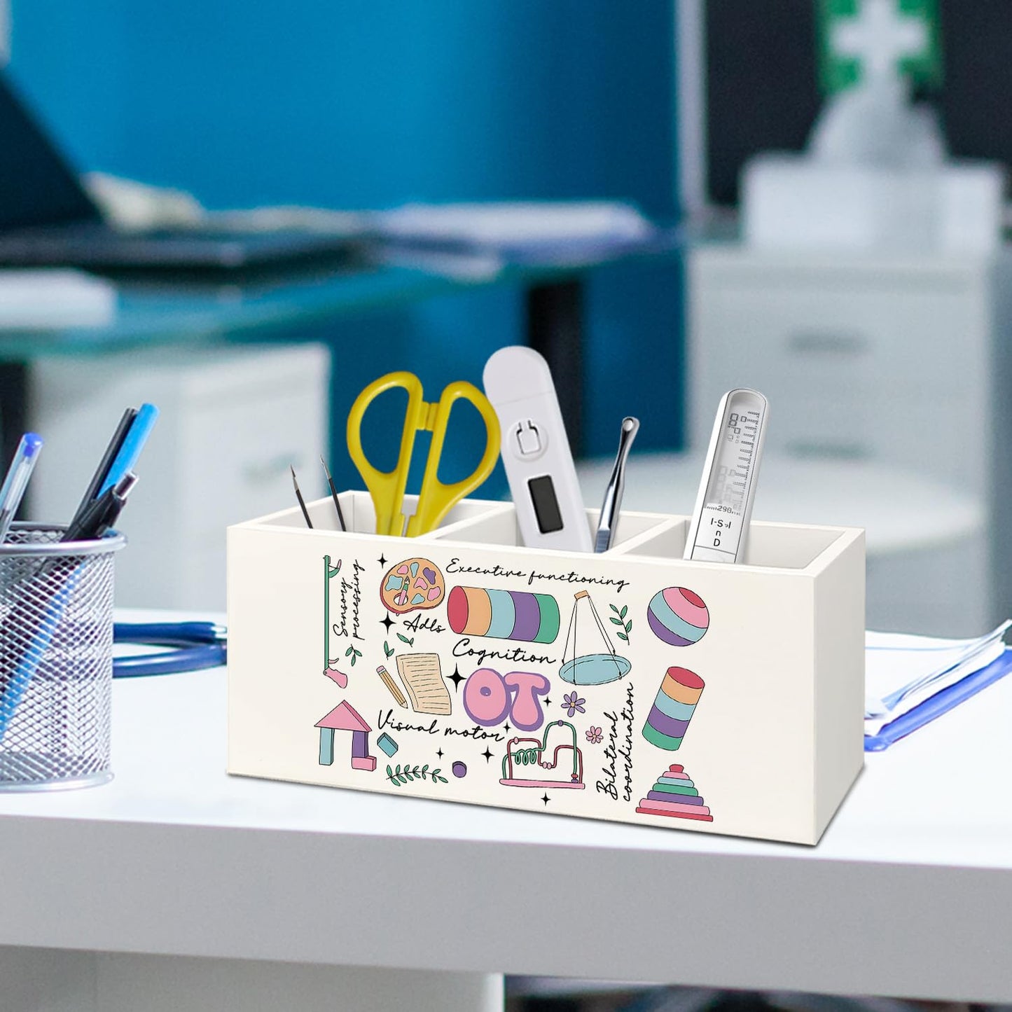 KBRCT Occupational Therapy Gifts Pen Holder for Desk, OT Gifts Wooden Box Sign Desk Decor for Office Home Decoration, Occupational Therapist Gift Pencil Organizer, Therapy Office Decor