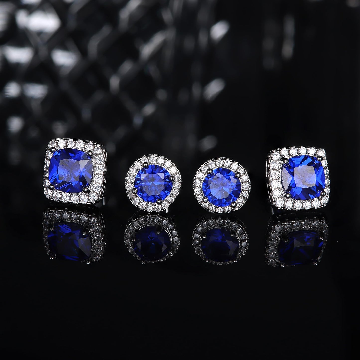 Hayoso Cubic Zirconia Stud Earrings for Women Men Sterling Silver Earring Post Hypoallergenic 14k Gold Plated Round&Square Earrings Silver&Blue
